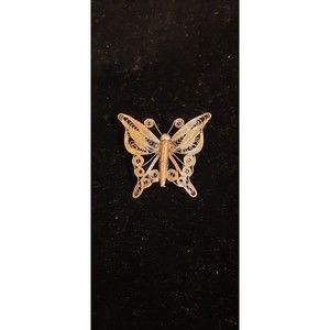 Antique Sterling Figural Filigree Butterfly Brooch. Hallmarked. C clasp. 925.